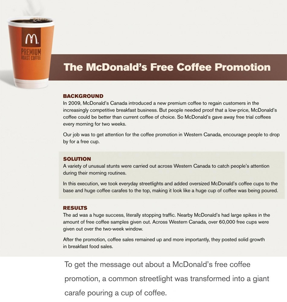 Mekova reklama besplatne kafe opisana na engleskom