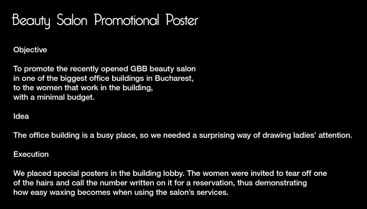 Reklama GBB salona lepote opisana na engleskom