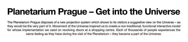 Reklama Planetarium Prague opisana na engleskom - reklamiranje usluge